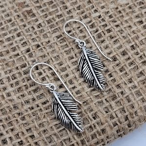 Sterling Oxidized Pinna Feather Drop Earrings
